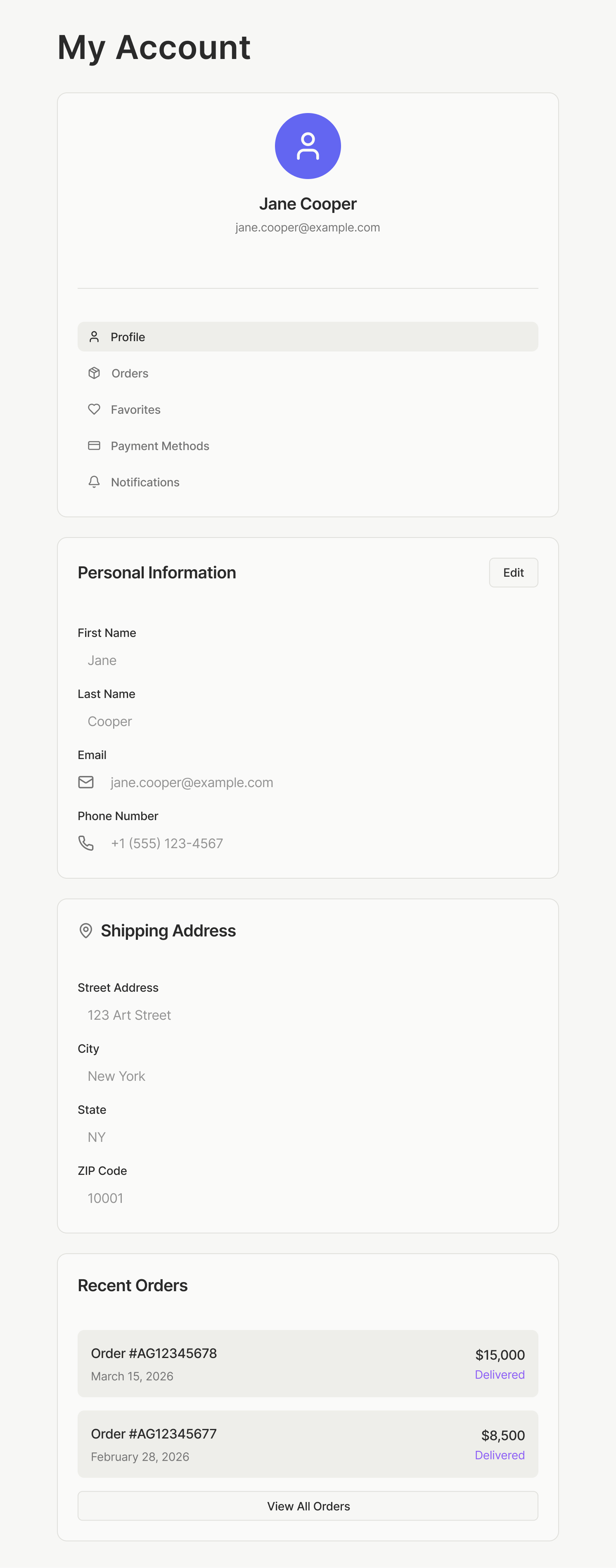 Account screen